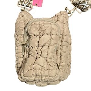 Simply Southern Mocha Color Quilted Puffed Crossbody Bag with Embroidered strap